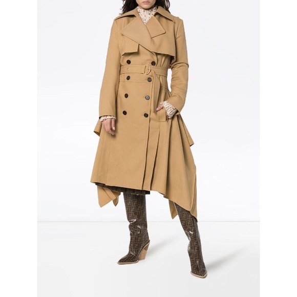 Double-Breasted Belt Drape-Side Wool Trench Coat - Picture 4 of 8